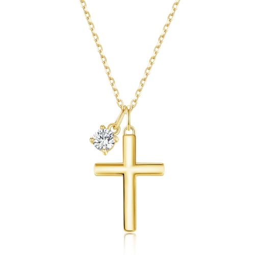 Lyniuoy Moissanite Cross Necklace for Women 14K Gold Plated Cross Necklace Dainty Small Cross Faith Pendant Choker Charm Trendy Religious Jewelry Gift