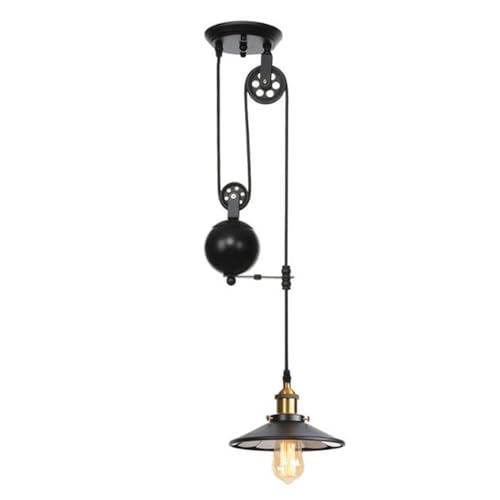 Lfoute Suspension Vintage Noir Lustre Poulie en Métal E27 Lampe Suspendue Rétro Style Industriel Restaurant Galerie Café Bar Salle À Manger Salon Cuisine...