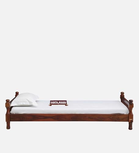Image of AADITYA WOODS Solid Sheesham Wood Single Bed Cot Without Storage | Single Size Bed for Bedroom | Mahogany Finish