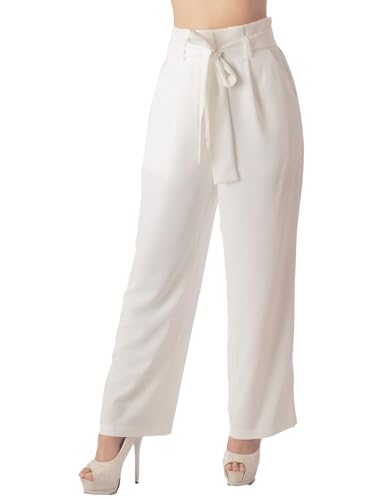 Pantalon jambe large femme confortable fluide taille haute ceinture nœud chic