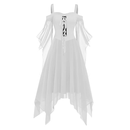 Générique Robe Blanche Halloween Dame Deguisement Femme Adultes Moyen Age Longue Vetement Halloween Costumes Corset Couple Cape Costume Gothique Femme S