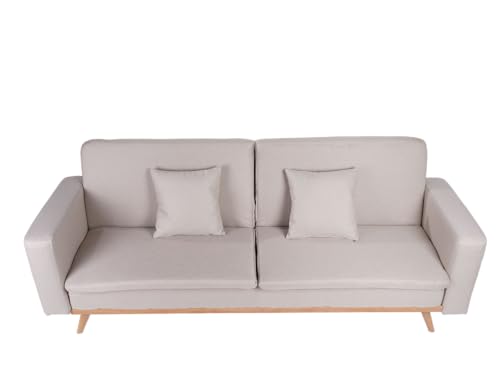 SHIITO | Sofá Cama de 3 Plazas | Modelo Elvis - Apertura Clic-Clac | Mueble Moderno y cómodo | Tapizado en Tela - Beige - 210 x 76 x 83 cm