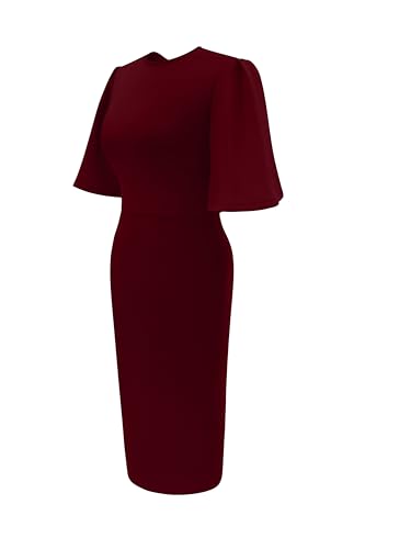 Image of Memoriesea Women's Basic Bodycon Ruffle Flared Short Sleeve Pencil Midi Dress