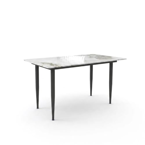 Image of Italiana 15mm Ultra-Slim Sintered Stone Dining Table - 140cm x 80cm Cream Faux Marble Executive Table | Mohs 6+ Hardness Scratch-Resistant | Metal Frame | Suitable for 4-6 Seater