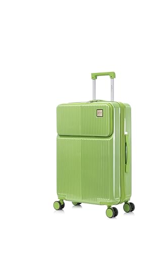 [ATX LUGGAGE] スーツケース フロントオープン 軽量 耐衝撃 ハードキャリーバッグ 静音ダブルキャスター TSAロック搭載 隠しフック付き ビジネス出張 海外 旅行 ファスナータイプ (ライムグリーン、4～7泊/63L)