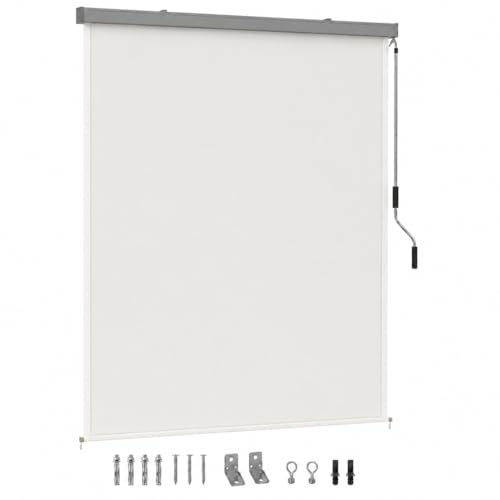 Ollewiellan Senkrechtmarkise 140 x 250 cm Außenrollo mit Handkurbel Alu-Kassette & 280 g/m PU-beschichtetem Polyester wasserabweisender Sicht- und Sonnenschutz für Balkon & Terrasse Beige
