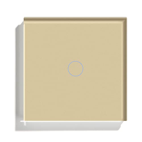 BSEED Interrupteur tactile normal Interrupteur d'éclairage mural Compatible avec 110V-240V LED Écran tactile en verre Plaque de cristal trempé avec rétro-éclairage 1 Gang 1 Way Gold