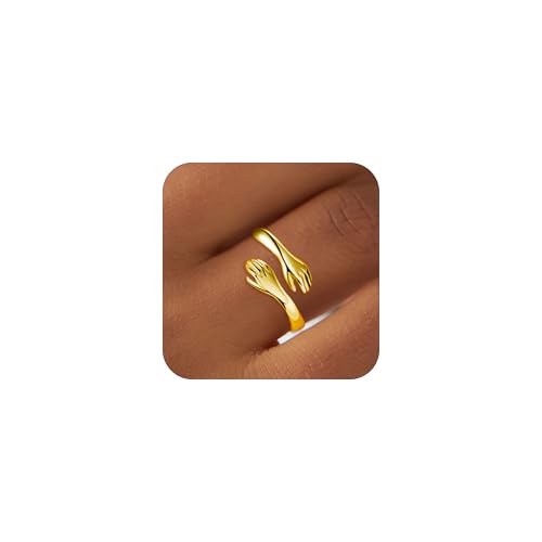 C-leen Hug Ring Valentines Day Gifts for Her - Adjustable 18K Gold Filled Hug Ring Valentine's Day Birthday Gifts for Women Teens