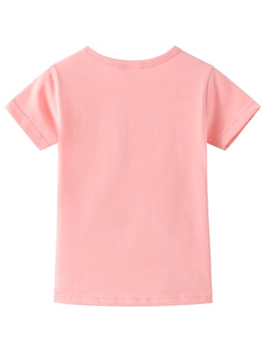 Image of Noomelfish Girls Short Sleeve Heart Pocket T-Shirts Casual Cotton Tee Tops Blouse (5-12 Years)