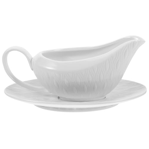 Mikinona Keramischer Soßenausgießer mit Griff und Unterteller für Saucen Dressings und Milch Leicht Reinigen Zuhause und Gastronomie