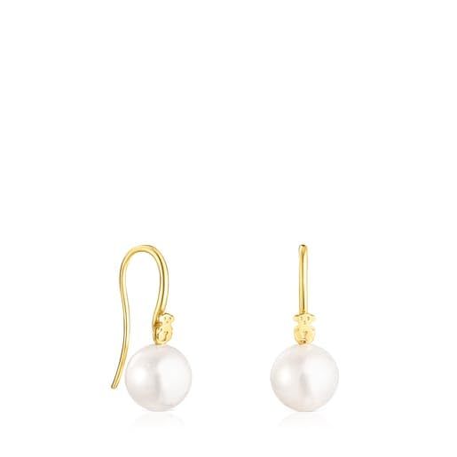 TOUS Pendientes de Plata de Primera Ley con Baño en Oro 18kt y Perla para Mujer, Colección Gloss