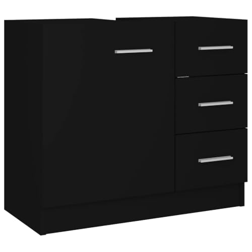 vidaXL Armario para Lavabo Lavamanos Inodoro Aseo Muebles Mobiliario Almacenamiento Estante Robusto Estable Madera Contrachapada Negro 63x30x54 cm