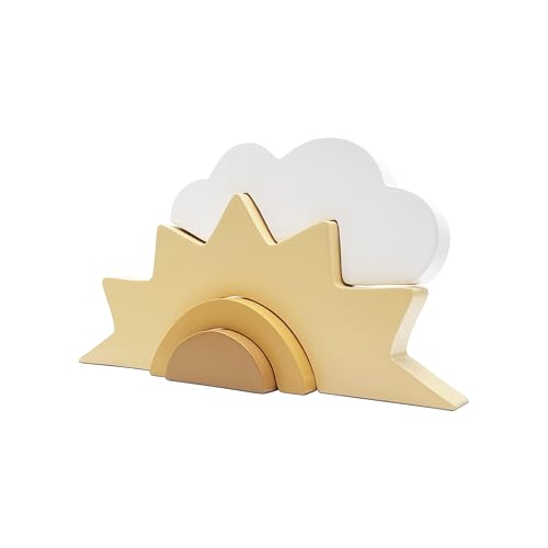 Image of AWISBI Wooden Cloud and Sun Rainbow Decoration, Boho Baby Nursery Decor, Woodland Nursery Decor, Kids Baby Room Decor for Nursery Children Baby Kids Boys Girls Bedroom Decor Shelf