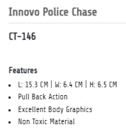 Image of Plastic Toy Police Toy car for Kids. Public Order Response Car Police, Pull Back Action Toys, with Soft Edges. Pack of 1, Weight Around 100 Grams & Length 15 CM. (White)