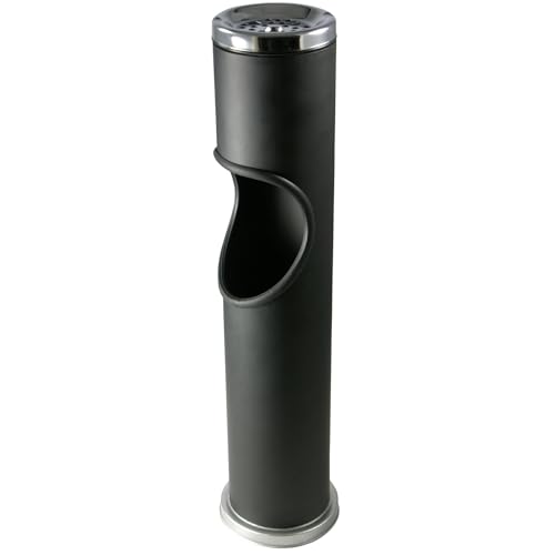 Novaliv Cenicero de pie para exteriores, negro, 46,5 cm de alto, 9,5 cm de diámetro, 2 en 1 para residuos de basura y cigarrillos, para exteriores, cubo de basura con cenicero, soporte para pausa para