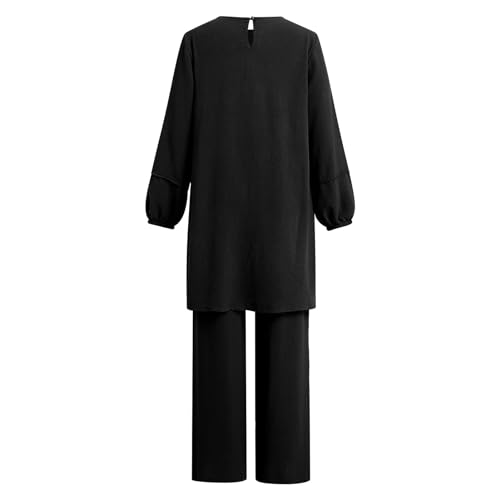 Image of Abayas Dress For Women Muslim Long Sleeve Loose Top Pants 2 Pcs Dubai Islamic Muslim Women Matching Sets