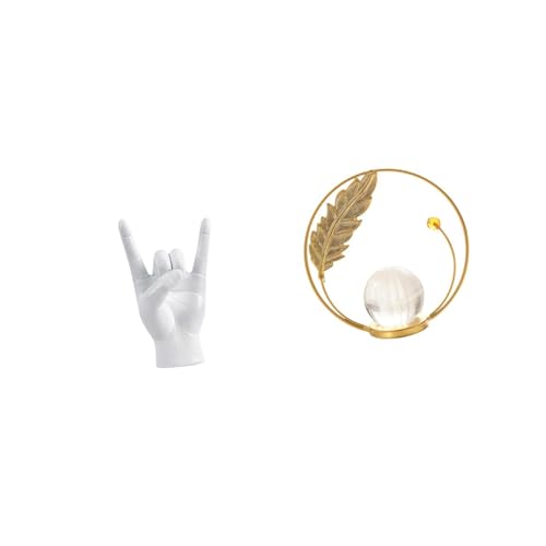 Baoblaze Rock Gesture Crystal Ball Hand Sculpture Metal Figurine Creative Finger Statue Ornament for Apartment Bedroom Restaurant Hallway Fireplace Living Room