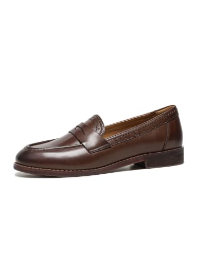 Image of BEAU TODAY Womens Leather Penny Loafers, Slip On Loafer Flats