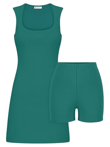 LASLULU Vestido feminino de tênis com gola redonda, sem mangas, shorts embutidos, para golfe, vestid