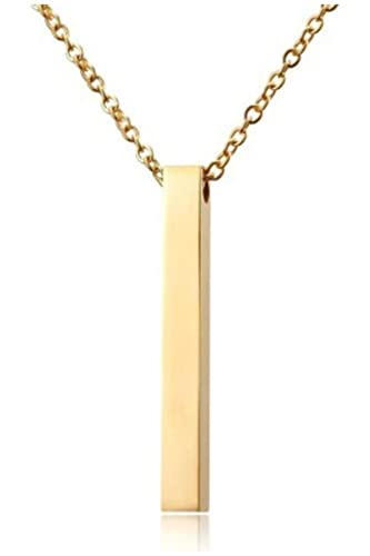 Men Women Unisex Prism Rectangle Steel Bar Pendant Necklace with Stainless Steel Chain 65 cm (65 cm, Gold)