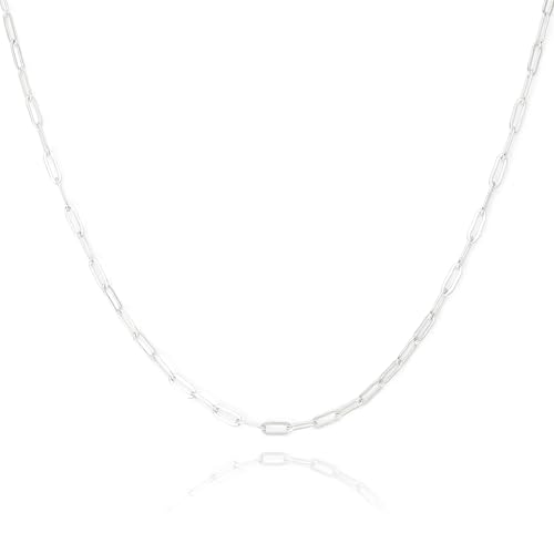 Silver Necklace for women 2mm 3mm 4mm 5mm Gold/Silver Paperclip Chain Solid 925 Sterling Silver Clasp Paperclip Chain for women 16/18/20/22/24/26/30 Inches