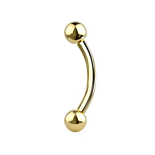 Jewel Barrel Curved Barbells Eyebrow Piercing Banana Bar Jewellery Rook Daith Ear Anodized Steel 16G (1.2m) 6mm 8mm Length with 3mm Balls (Gold 8)
