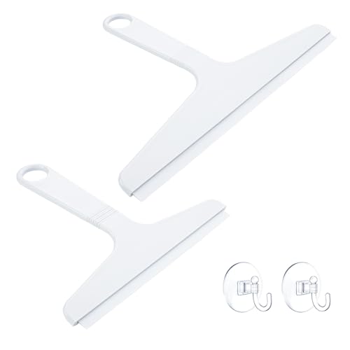 Image of New Talent 2 PCS Shower Squeegee White, for Shower Glass, Shower Doors, Bathroom, Window and Car Glass(1 Large and 1 Small)