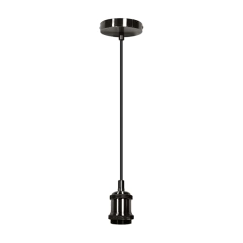Suprema, Portalámparas decorativo, material aluminio, color cañón de fusil, base para lámpara longitud 1,5 m, cable tejido negro, casquillo E27, potencia bombilla 60 W M