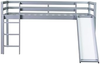 Bellemave Twin Size Low loft Bed for Kids, Wooden loft Bed with Slide and Ladder for Kids,Gray