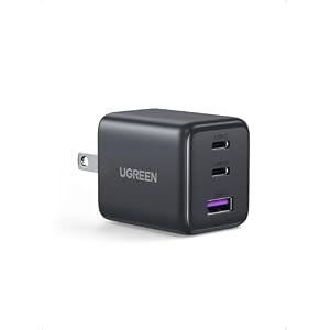 UGREEN 3-Port 30W USB C Charger, GaN II Compact iPhone Charger Fast Charging, Type C Power Adapter for iPhone 17/16/15 Series, Samsung Galaxy S25/24/23, iPad, Matt Black