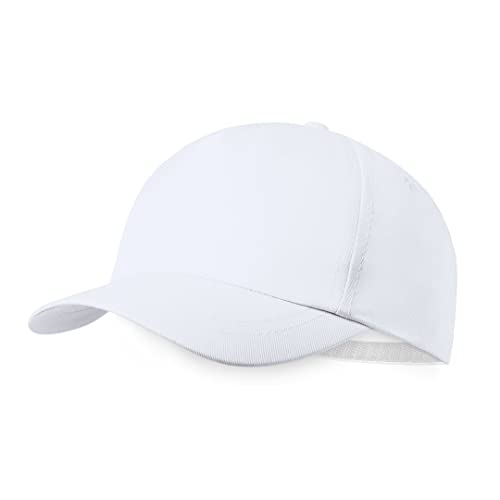 Gorra de niño de 5 Paneles Fabricada en Resistente poliéster RPET, de Suave Acabado y Cierre Ajustable. con Orificios de ventilación Bordados (Blanco)