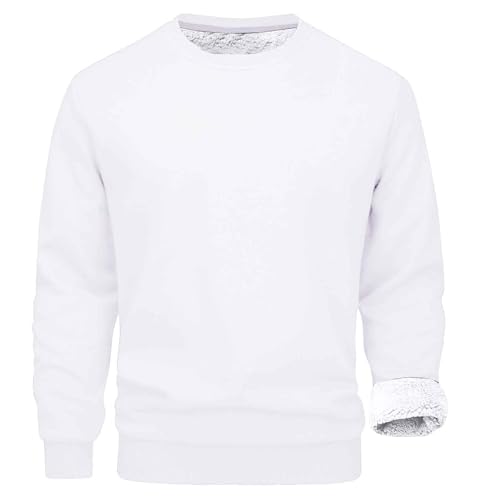 Camiseta térmica de manga larga para hombre, forro polar, camiseta térmica, cuello redondo, manga larga, ropa interior térmica, forro polar interior cálido, Blanco, 3XL