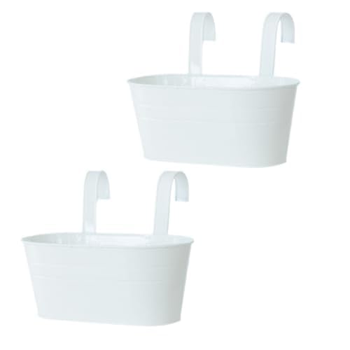 XZJMY 2 macetas colgantes de metal de hierro con gancho, decoración interior y exterior para barandilla, balcón, jardín (blanco, 11 x 5.1 x 4.7 pulgadas)