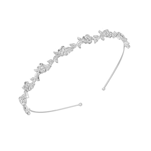 Hochzeit Braut Haarreifen, Kristall Hochzeit Stirnband Strass, Silber Hochzeit Haarbander, Kristall Braut Blume Verlässt Krone Stirnband Tiara Kopfschmuck, für Frauen, Mädchen, Hochzeit, Parteien
