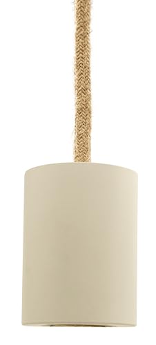 energeeks - Pendel Lámpara Techo Nórdico - Casquillo E27 - Color Blanco Mate - Cable Liso Cuerda Beige - Diseño Nórdico - Elegante y Minimalista - Decoración Hogar - Ideal para Salón, Comedor, y Más