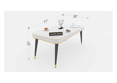 Image of WOODEN SPACE 6-Seater Wooden Dining Table Set | Nano Composite Marble Top | Solid Wood Base | Modern Dining Room Furniture with 6 Chairs (Maroon 2)
