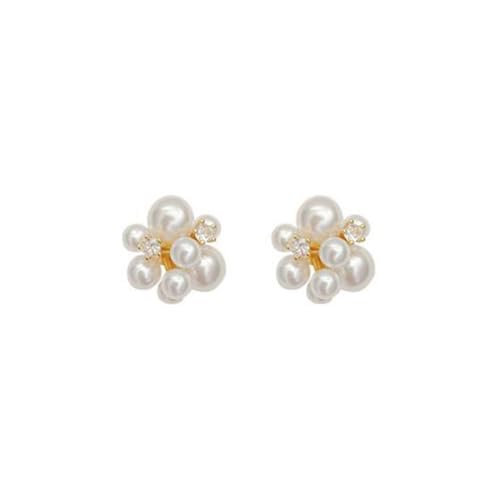 Unique Pearl Cluster Stud Earrings for Women,Statement White Simulated Pearls