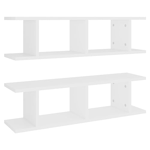 vidaXL 2X Etagères Murales Etagères Suspendues Etagères Flottantes Salon Chambre Salle de Séjour Intérieur Blanc 75x18x20 cm Bois d'Ingénierie
