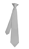 Moda Di Raza Pretied Banded Clip On Ties, Made of Woven Microfiber Fabric Boys Ties 12-14 years, Wide 2.75 inch and 14 inch Long, Silver