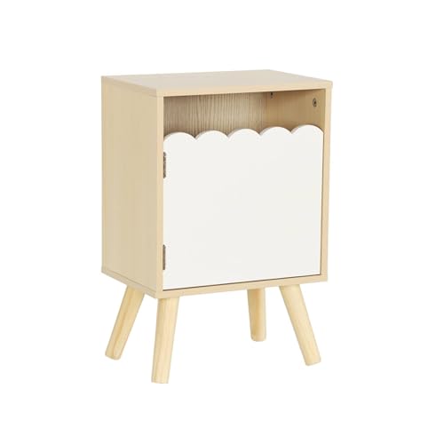 sweeek - Table de Chevet Enfant décor Bois Blanc 1 Porte. Pieds Bois de pin - 34 x 23.5 x 52 cm - Azur