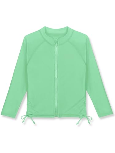 Image of BesserBay UV Protection Beach Sun Shirt Mint Green Full Zip Quick-Dry Rashguard Shirt for Big Girls 11-12 Years