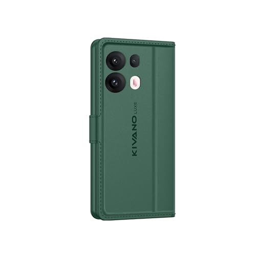 Image of KIVANO LUXE Compatible for Oppo Reno 13 Pro 5G Luxury Handmade Leather Magnetic Flip Folio Case | Card Holder & Kickstand | Slim Protective Cover | Unisex - Green