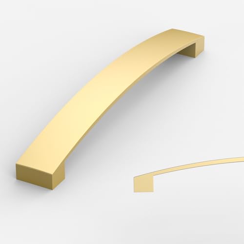 Amerdeco 10 Pack Brushed Gold Cabinet Pulls, 160mm Hole Centre-Drawer Handles for Kitchen & Bathroom, AM036
