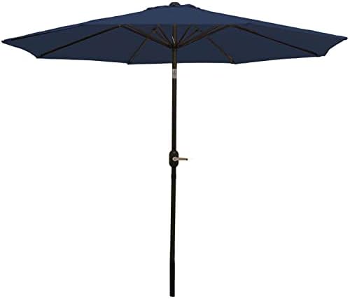 Sunnydaze 9 Foot Outdoor Patio Umbrella - Push-Button Tilt & Crank Patio Table Umbrella - Aluminum Pole & Polyester Shade Canopy - Navy Blue