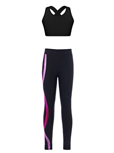 Aiihoo Mädchen Sport Kleidung Set Sport BH Oberteil mit Lange Leggings Kinder Trainingsanzug Fitness Yoga Jogging Workout Sportwear Gr.98-176 X Rose 134-140 Cover