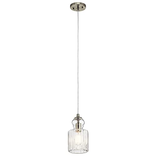Get Special Price Kichler Lighting Riviera 10.75" 1 Light Pendant with Clear Ribbed Glass in Brushed Nickel