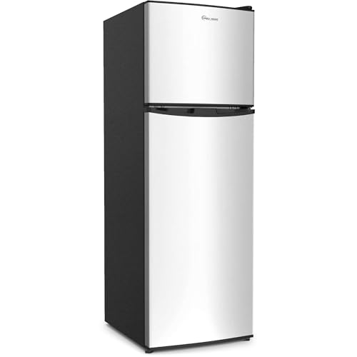 Image of Simpli-Magic 10 Cu.Ft. Fridge with Freezer – Double Door Compact Refrigerator for Office, Dorm, Bedroom, Garage – Adjustable Thermostat, Large Capacity, Stainless Steel Finish