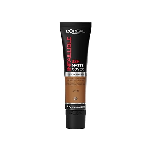 L'Oréal Paris - Base de maquillaje mate de alta cobertura, Resistente al agua - De larga duración - Ligera y matificante - SPF 25 - Infaillible 32H Matte Cover - Tono: 315 Neutro - 30 ml