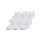 Under Armour Unisex-Adult Essential No Show Socks 6 Pack, (100) White/White/Halo Gray, Large