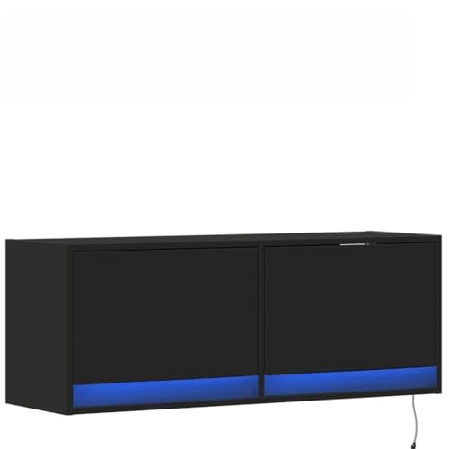 Generico Kangqiling852363 - Mueble TV de pared con luces LED, color negro, 100 x 31 x 35 cm